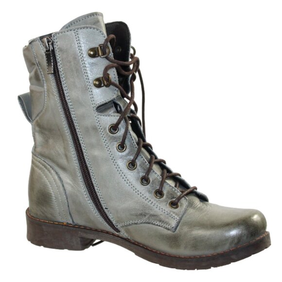 Jafa Graphite Distressed Lace Up Combat Tall Hand Made Ankle Boot,Size 37 (US 7) - Picture 2 of 13